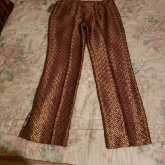 Atos Lombardini Gold & Brown Metallic Greek KeyTrousers - Picture 4 of 8